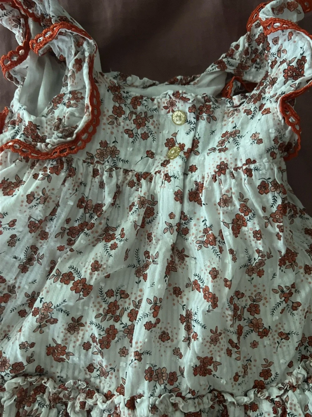 Joie White Dress with Rust Floral Print and Orange Trim